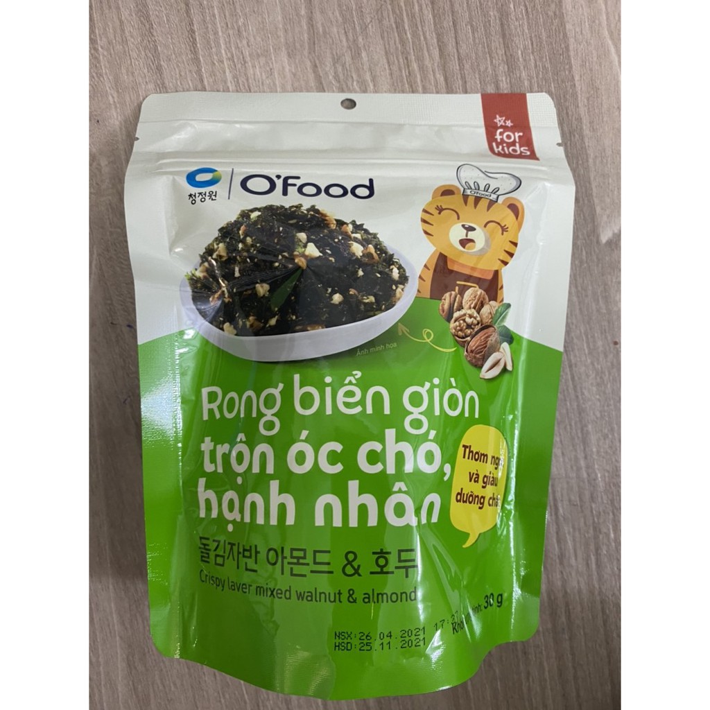 Rong biển giòn trộn khô gà, hải sản, hạt óc chó hạnh nhân O'Food 30g