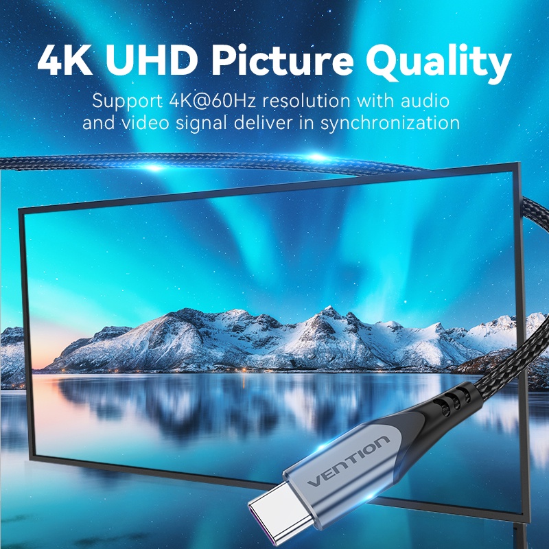 Cáp sạc nhanh Vention đầu cắm USB 3.1 Type C Lightning 4K 60Hz PD 100W chính hãng