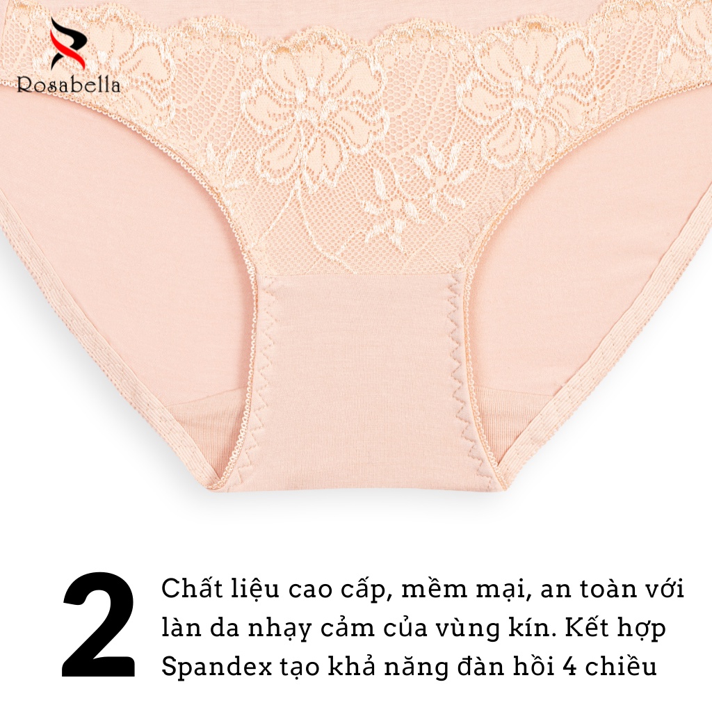 Quần Lót Ren Cạp Trung ROSABELLA Chất Visco Kết Hợp Spandex Kháng Khuẩn Co Giãn 4 Chiều W09