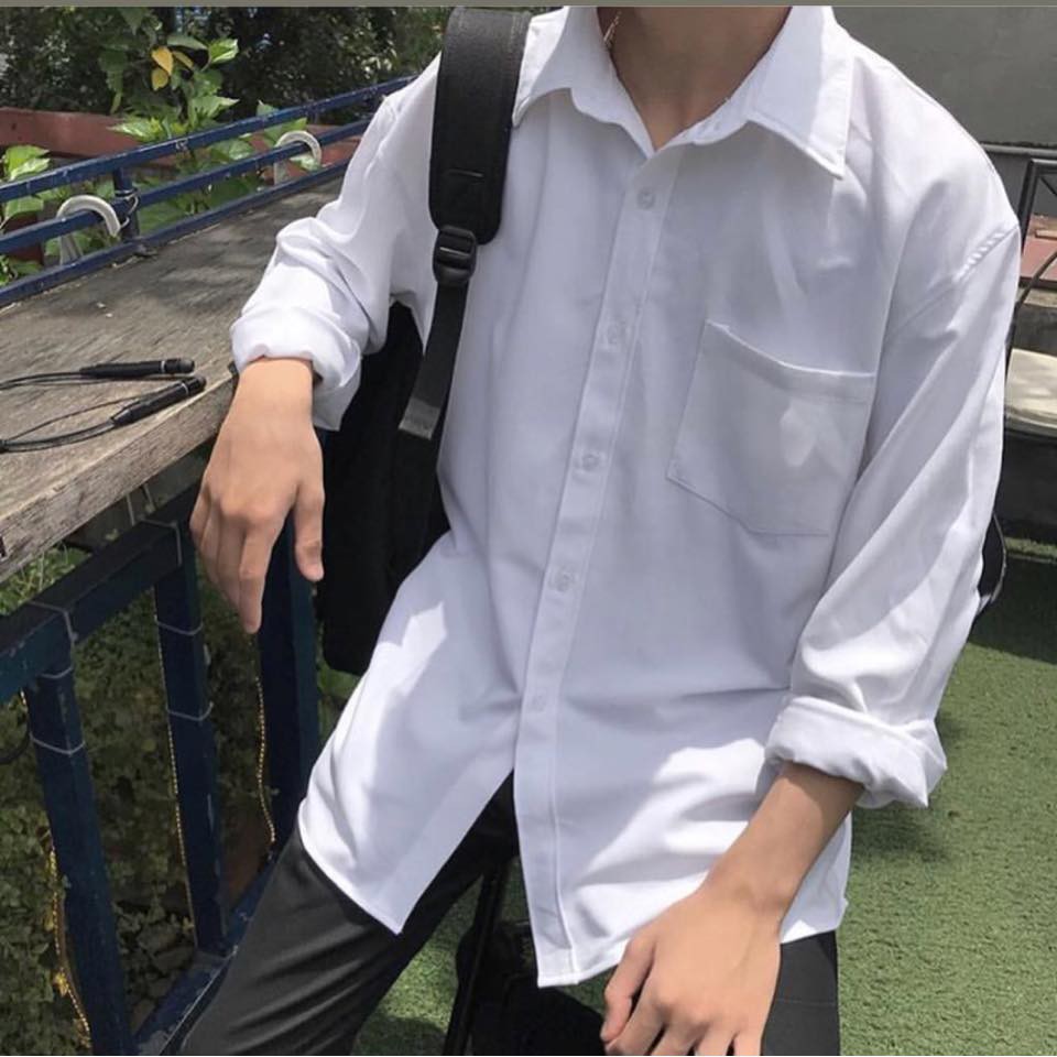 Áo Sơ Mi Trắng Tay Dài Túi Basic Phong Cách Unisex BC047
