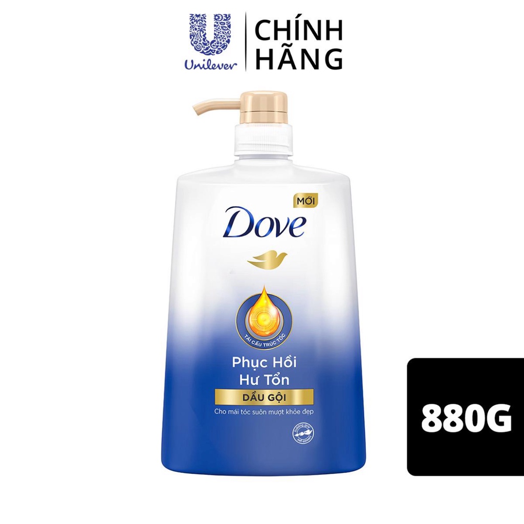 Dầu gội phục hồi tóc Dove Phục Hồi Hư Tổn Công nghệ độc quyền Định Vị Hư Tổn Chính Xác cho tóc suôn mượt, khỏe đẹp 880g