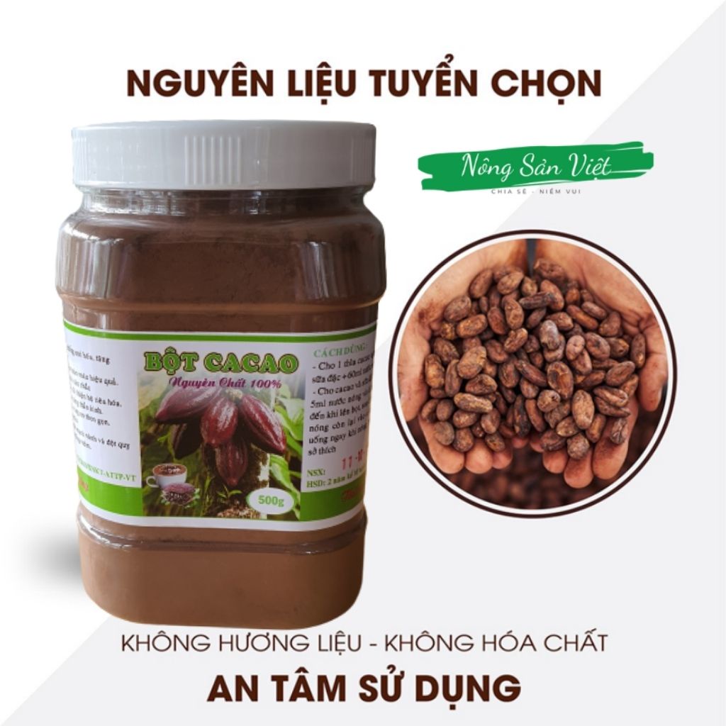 Bột cacao nguyên chất 100%, bột cacao giảm cân, cacao đăk lăk loại1 [500g đậm đặc, thơm ngon] 0410002