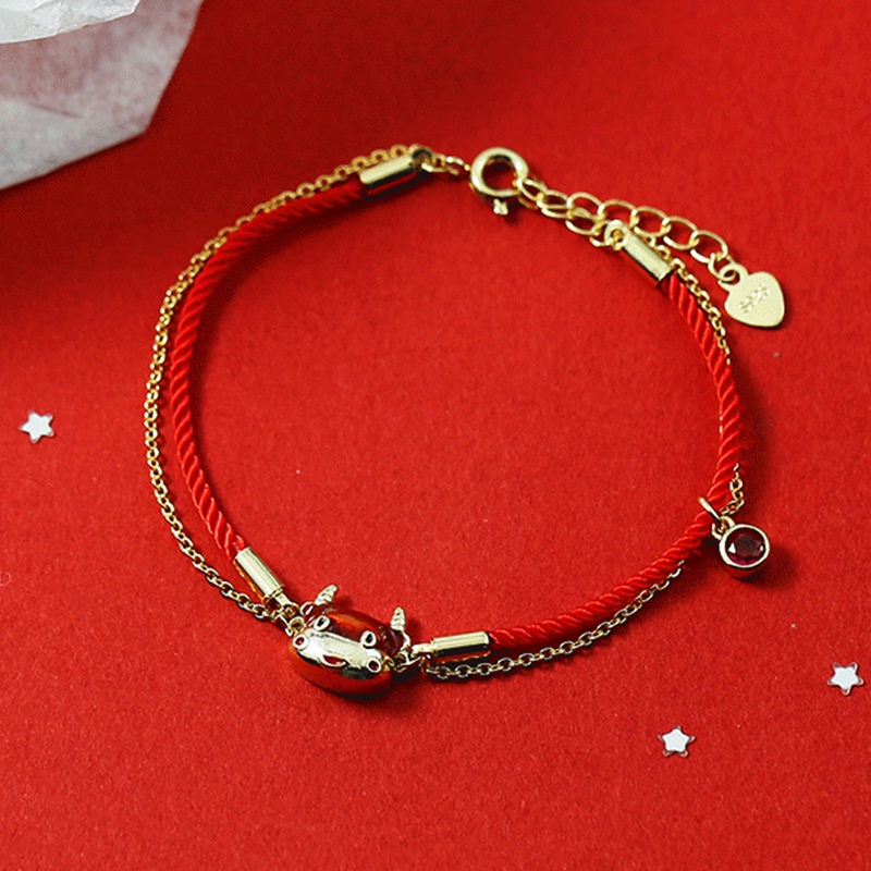 Vòng tay mạ bạc S925 màu đỏ may mắn