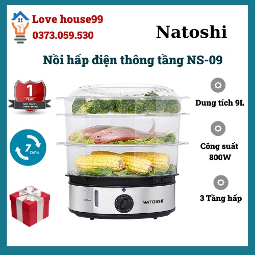 Nồi hấp điện thông tầng Natoshi S09 dung tích 9 Lít, công suất 800W bảo hành chính hãng 12 tháng
