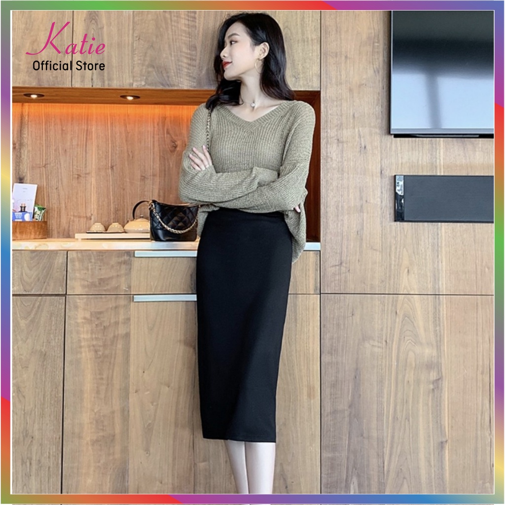 Chân Váy Công Sở Kiểu Váy Bút Chì Qua Gối KATIE Dài 68cm Co Giãn Thoải Mái Có Túi Ẩn Tiện Dụng Có Đến Big Size CV68cm
