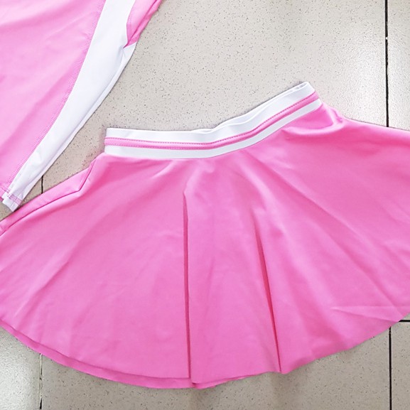 Bộ đồ bơi liền thân kèm váy bơi màu hồng thể thao bé gái