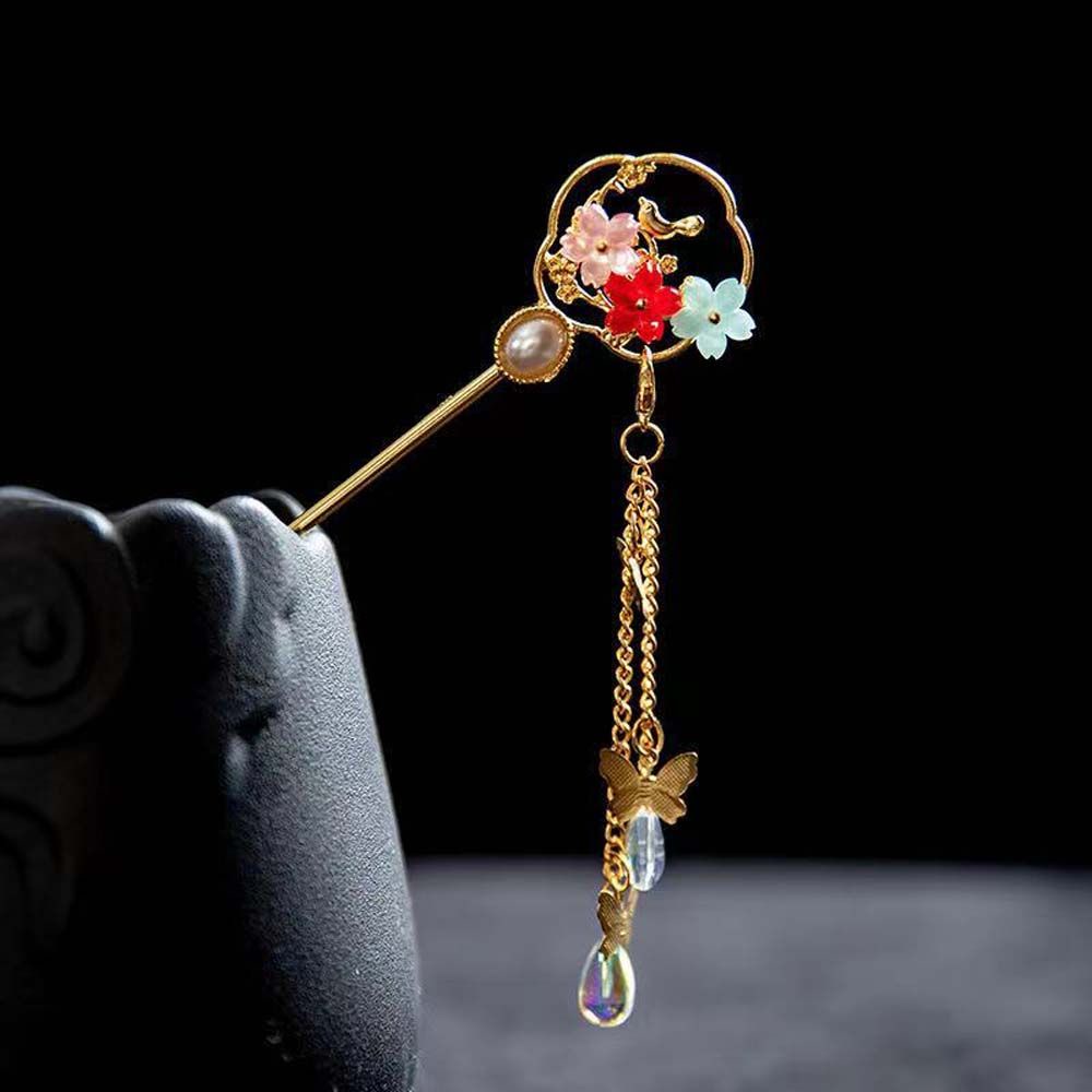 Trâm cài tóc có tua rua thiết kế hình hoa phong cách Trung Quốc cổ điển cho nữ/ cô dâu