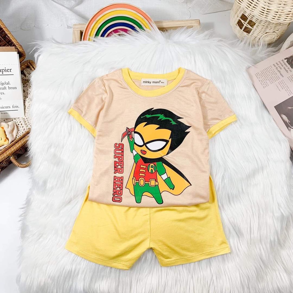 Quần áo bé trai siêu nhân tay ngắn chất liệu thun lạnh thoáng mát mùa hè size 80-120cm