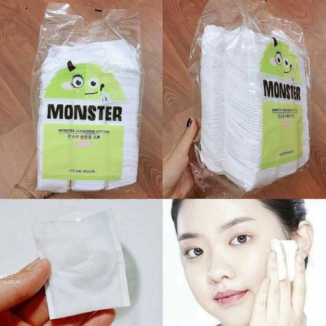 Bông tẩy trang  bông Monster Cleansing Cotton Etude 100% cotton dày dặn, mềm mịn dễ dàng sử dụng