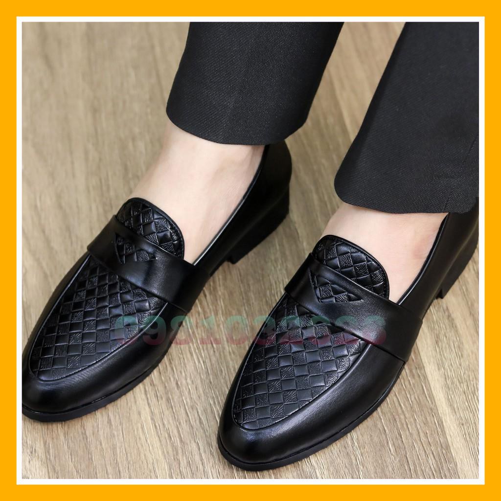 Giày Nam Giá Rẻ Da Pu Mềm Dập Vân Caro - Mã L136