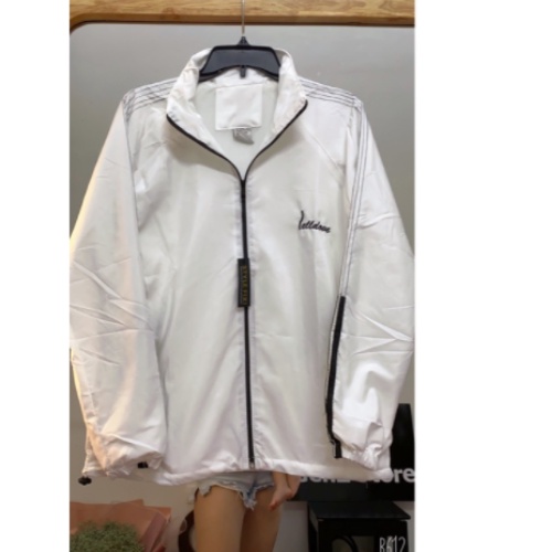 Áo khoác gió nữ nam trắng trơn sọc đen cánh tay Lelllove, áo khoác gió 2 lớp hàng xịn,tốt,bền GZAK033 Store Q&amp;P