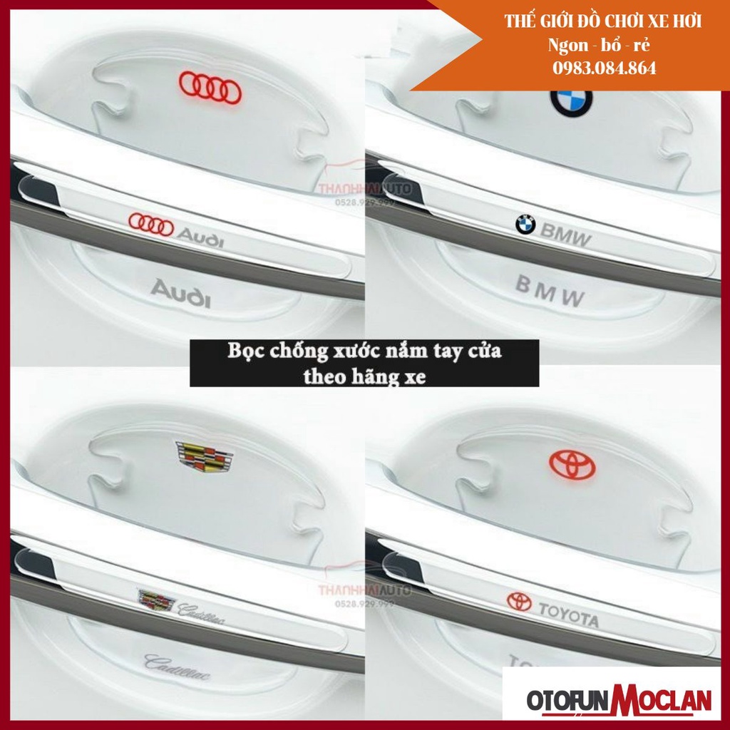 Bộ 10 chi tiết Miếng dán Silicon chống xước hõm xe và tay nắm cửa ô tô - full logo hãng xe