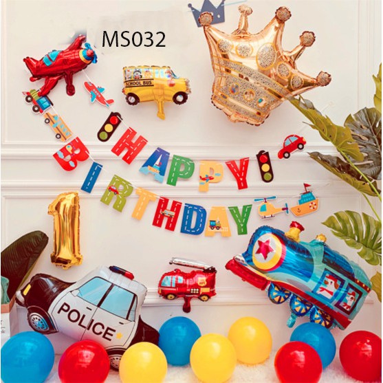 Set bóng sinh nhật chủ đề ô tô, trang trí sinh nhật xe ô tô cho bé tặng kèm bơm và băng dính