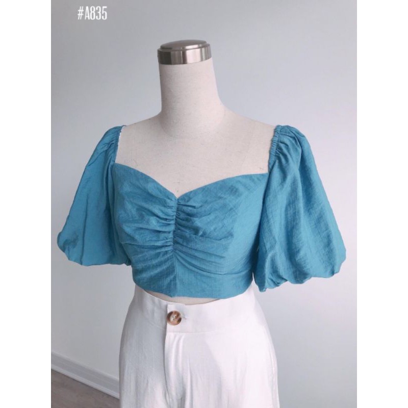 áo crop nhún ngực tay phồng kèm ảnh thật | BigBuy360 - bigbuy360.vn