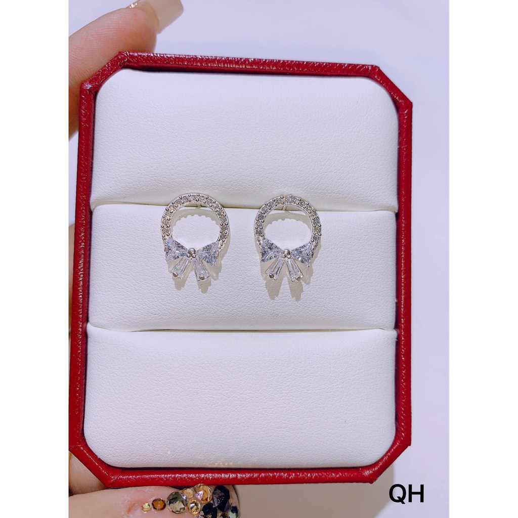 Bông tai bạc ta nạm đá hình tròn nơ MS04- Minh Tâm Jewelry