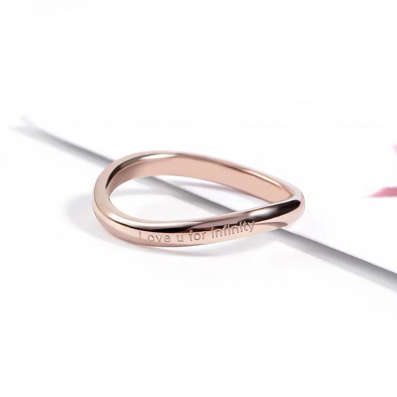 Nhẫn Thép Titan Mạ Vàng Hồng 18K Thiết Kế Đơn Giản Dễ Phối Đồ Phong Cách Hàn Quốc Dành Cho Nữ
