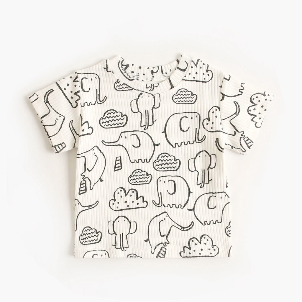 Sanlutoz Cotton Tay Cộc In Họa Tiết Hoạt Hình + Quần Ngắn Thời