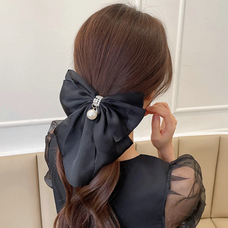 Kẹp Tóc Nơ Họa Tiết Caro Đính Ngọc Trai Phong Cách Hàn Quốc Cho Nữ