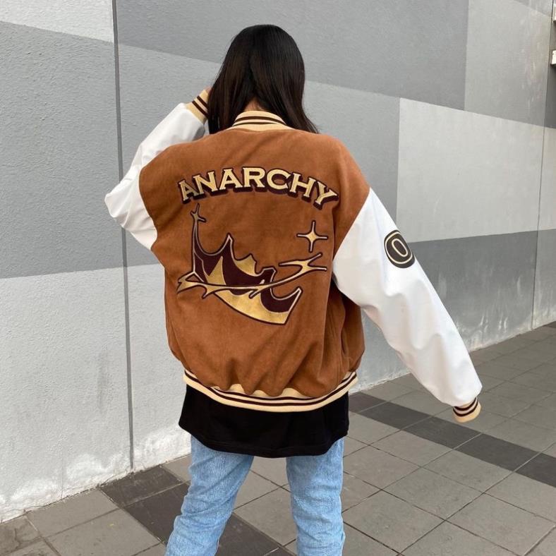 Áo Khoác Nam Nữ ANARCHY VARSITY BOMBER của SixK Store Unisex - Áo Khoác Bóng Chày Nỉ Nhung - Chữ L Phong Cách