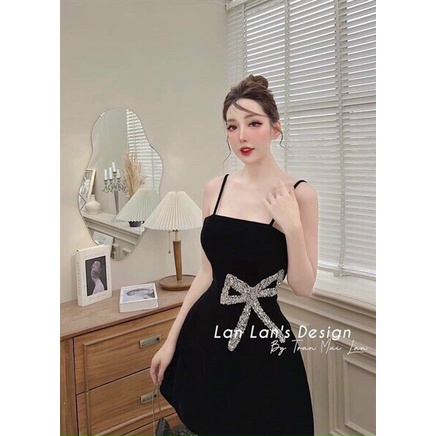 Đầm xòe 2 dây eo đính nơ thời trang nữ thiết kế năng động trẻ trung duyên dáng