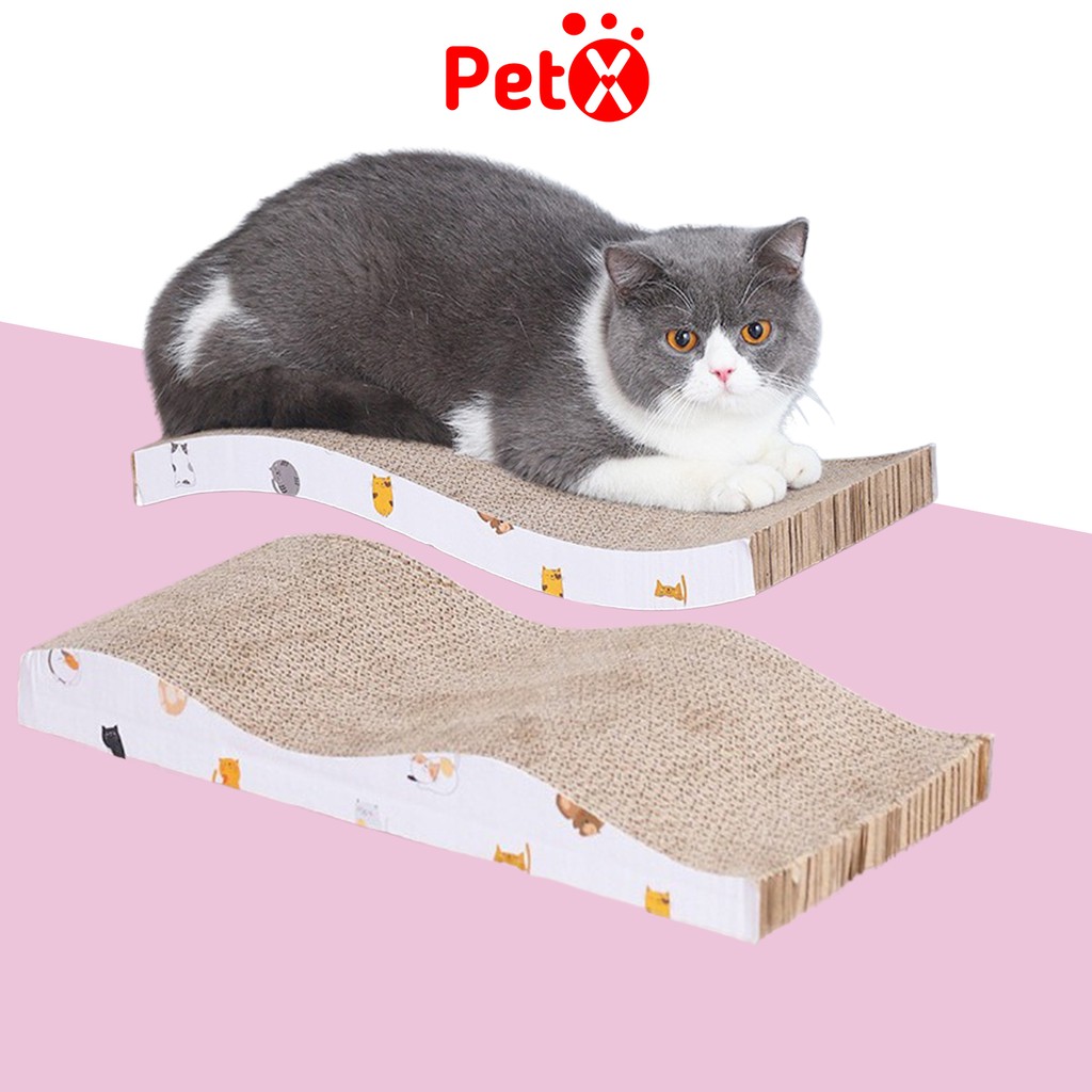 Bàn cào móng cho mèo giá rẻ bằng bìa carton, kèm gói cỏ bạc hà Catnip, 43.5x21x3.5cm