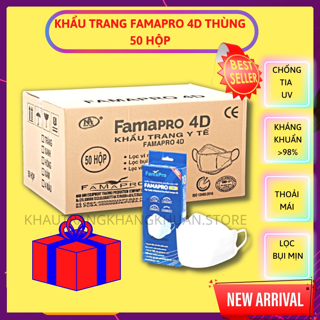 [THÙNG] Khẩu trang con cá, Khẩu trang FAMAPRO 4D, chống giọt bắn, bụi mịn, màu trắng, đen…[50 Hộp | 10 cái/H]