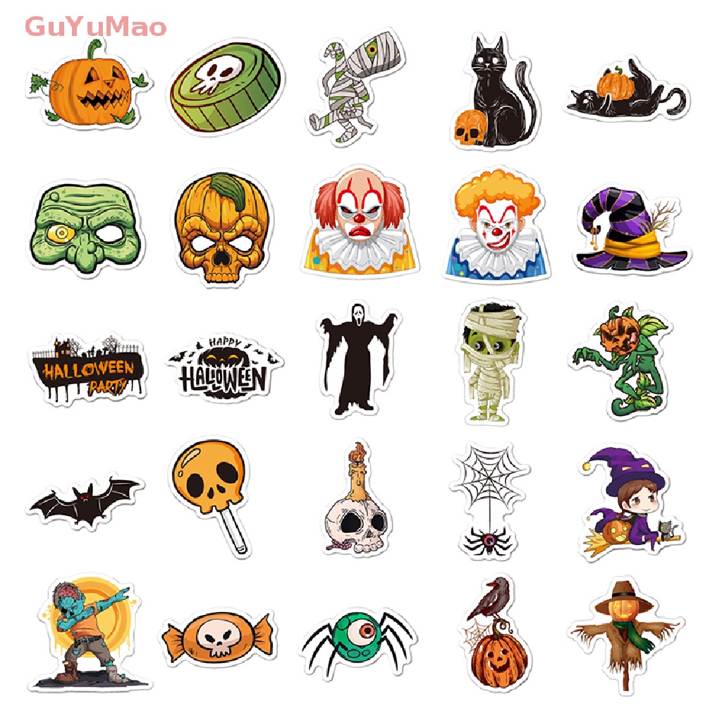 Set 50 Miếng Dán Graffiti Hình Bí Ngô Halloween Trang Trí Laptop / Ván Trượt / Guitar