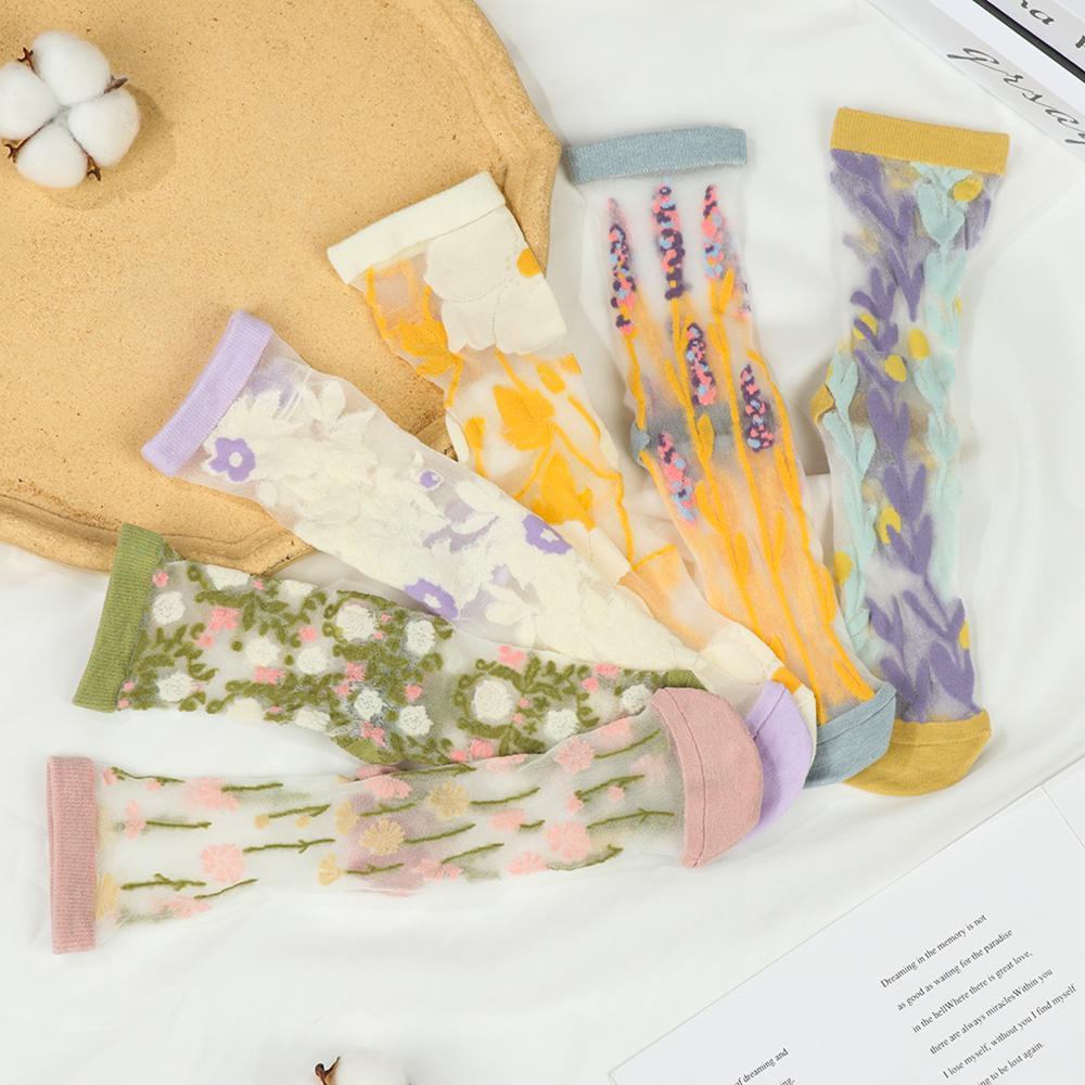 Đôi Vớ Cotton PhốI Hoa Dễ Thương ThờI Trang Cho Nữ