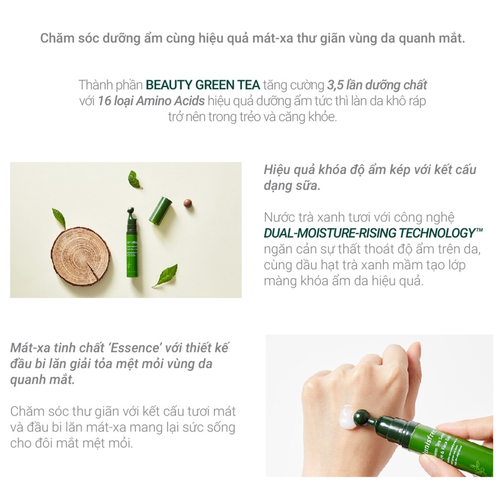 [Mã COSINN9 giảm 10% đơn 400K] Thanh lăn dưỡng ẩm dành cho da mặt và mắt innisfree Green Tea Seed Eye & Face Ball 10ml