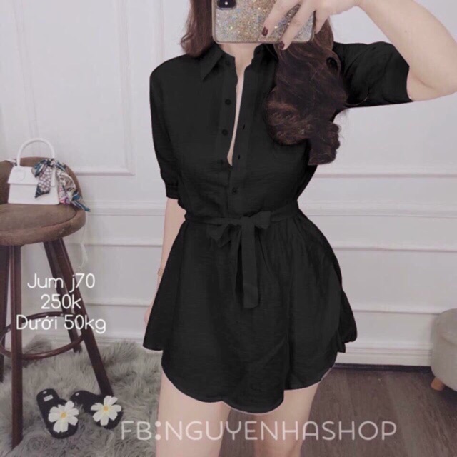 Đầm sơ mi cột eo