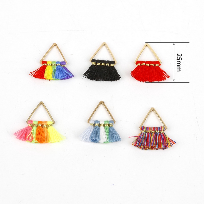 Set 2 phụ kiện hình tam giác nhỏ bằng kim loại phối tua rua cotton polyester 25mm với 17 màu dùng làm móc khóa diy