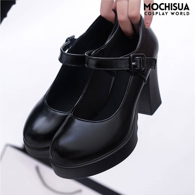 Giày Mary Janes Cao Gót Đen Bít Mũi Lolita - CG001