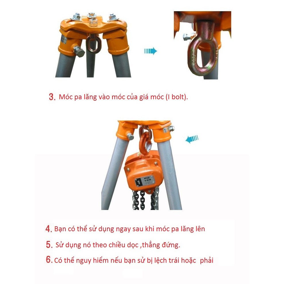 Giá móc palang xích tay 1 tấn Black Dragon - tó 3 chân