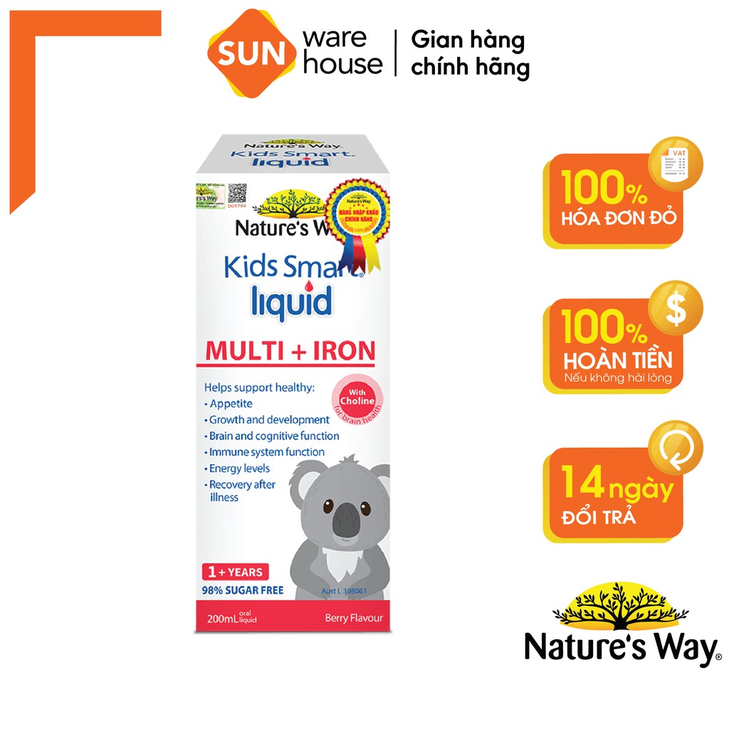 Siro Uống Nature's Way Kids Smart Liquid Multi + Iron Hỗ Trợ Nâng Cao Sức Đề Kháng Cho Trẻ 200ml