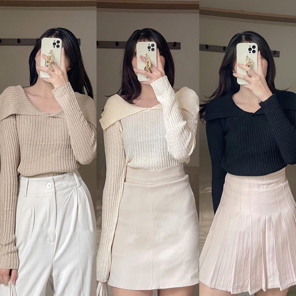 Áo len tăm dài tay cổ kiểu phối bèo tiểu thư (hàng QC) - Ảnh thật cận chất | BigBuy360 - bigbuy360.vn