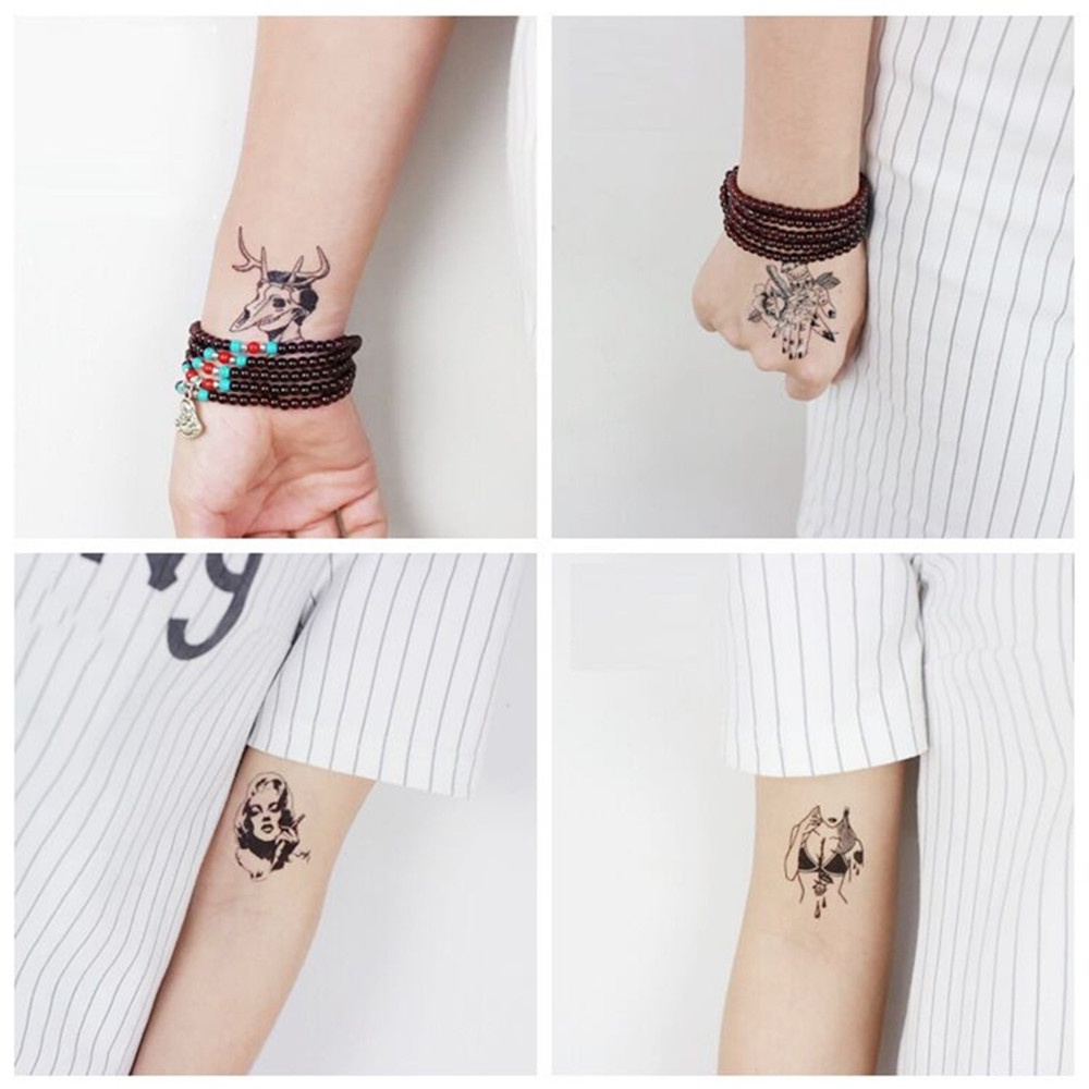 [Hàng mới về] Set 30 Miếng Dán Giả Hình Xăm Màu Đen Chống Thấm Nước Lâu Trôi Cá Tính Kiểu Nhật Cá Tính