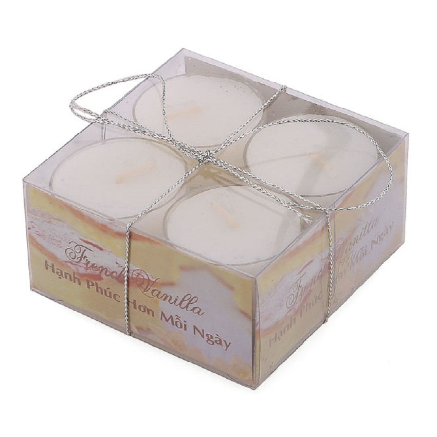 Hộp 8 nến tealight thơm đế nhựa Miss Candle FTRAMART NQM2059 (Kem, Hương vani)
