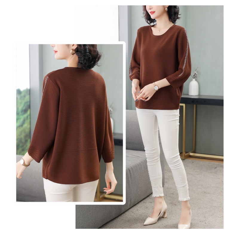 Áo thun lụa lạnh tay 3/4 dáng rộng cỡ lớn thời trang dành cho phụ nữ trung niên