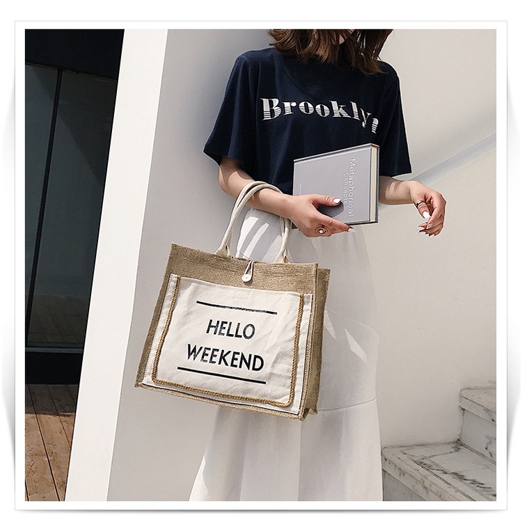 Túi cói phong cách Hàn Quốc đi biển đi chơi du lịch ❤️FREESHIP❤️ túi HELLO WEEKEND Mẫu Mới Siêu Hot 2021