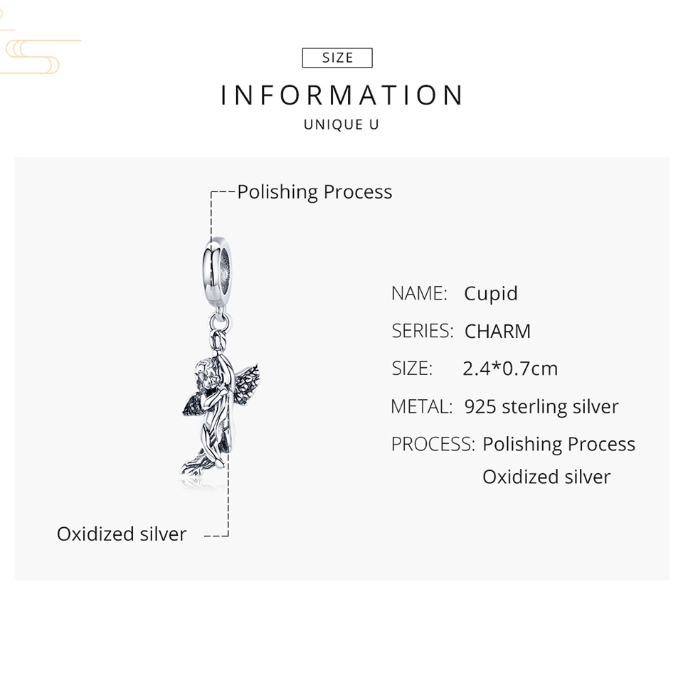 Mặt phụ kiện trang sức BAMOER bạc 925 hình thần cupid tình yêu phong cách đơn giản thời trang