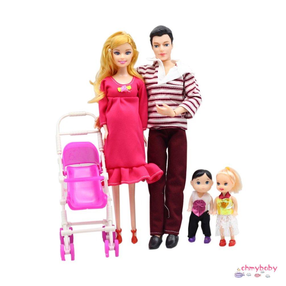 Set 5 búp bê mang thai mẹ và con trai + 2 xe đẩy em bé
