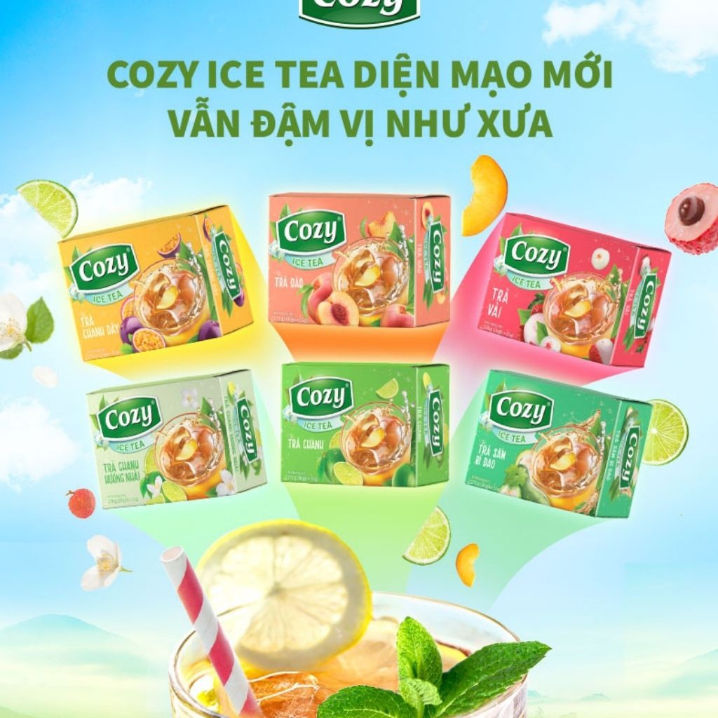 TRÀ COZY ICE TEA HƯƠNG CHANH / HƯƠNG ĐÀO 270G ( 18g * 18 gói )( Bao bì mới)