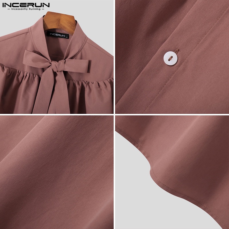 Áo sơ mi INCERUN dài tay phối khăn choàng thanh lịch hiện đại cho nam