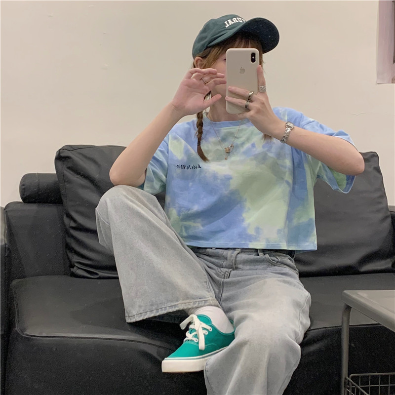 SUXI Áo croptop tay ngắn dáng rộng trẻ trung thời trang cho nữ