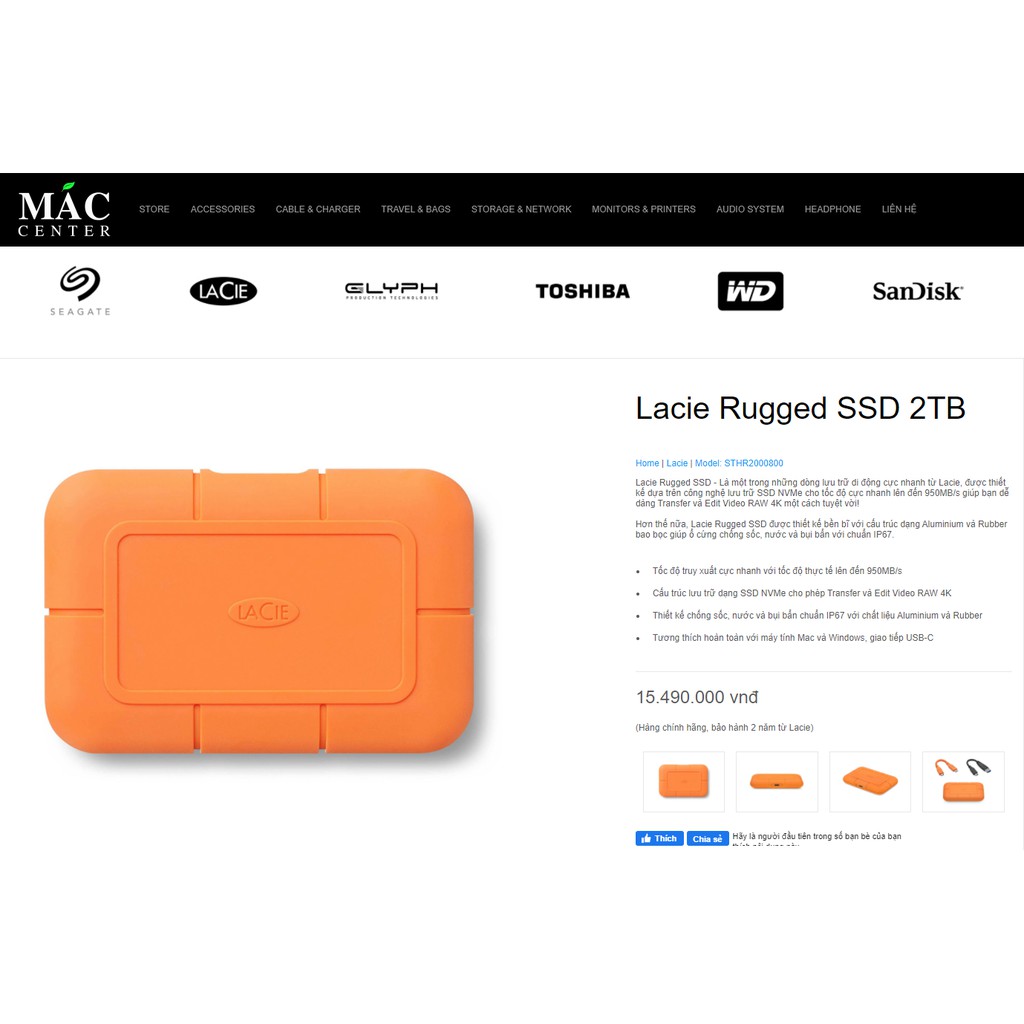 Rẻ nhất sàn !!! Ổ Cứng Di Động 2TB SSD Lacie Rugged STHR2000800 - CHÍNH HÃNG - 2 NĂM BẢO HÀNH