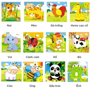 [16 miếng] Đồ chơi ghép hình gỗ puzzle