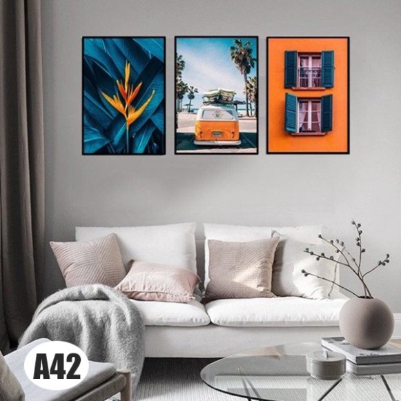 Bộ 3 bức tranh canvas khung gỗ,tranh phòng khách,phòng ăn,phòng ngủ