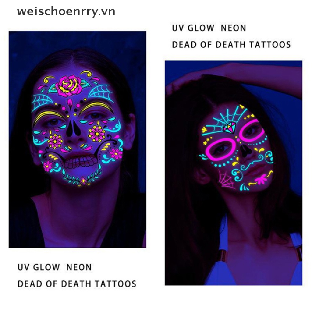 1 Miếng Dán Hình Xăm Họa Tiết Khuôn Mặt Vui Nhộn Màu Dạ Quang