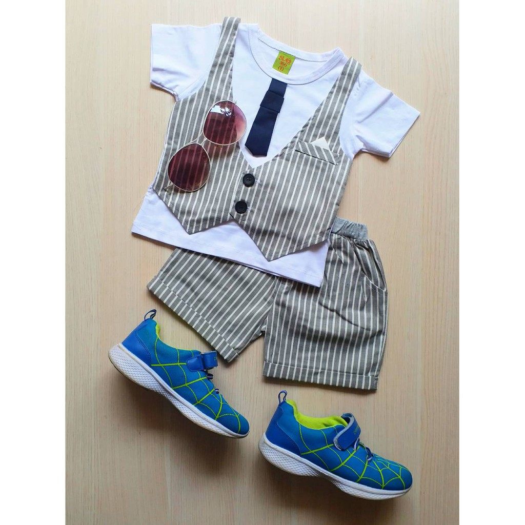 Bộ vest gile sọc phối cà vạt cho bé trai