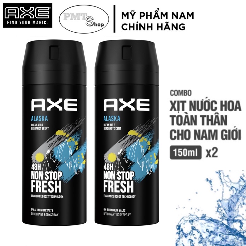 Combo 2 Xịt khử mùi toàn thân nam AXE Alaska 150ml x 2 chai hương nước hoa